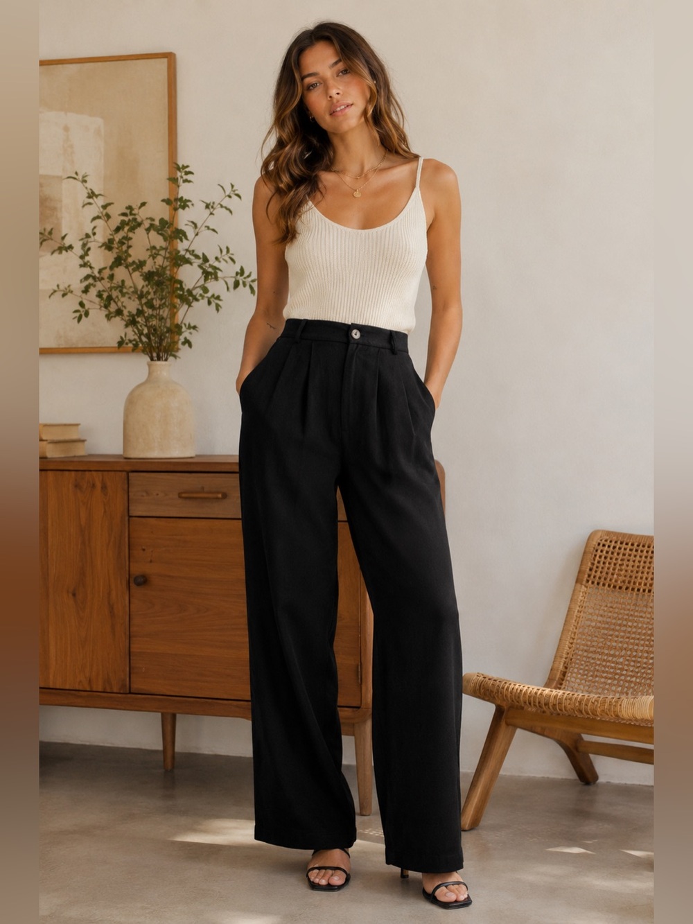 Reformation‎ Mason Black 100% Tencel High-Rise Wide-Leg Pleated Trouser Pants